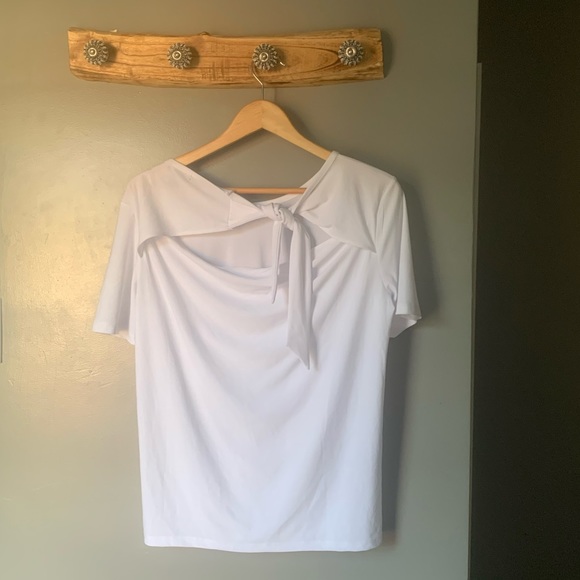 Halogen | Open Back White Tie Basic White Short Sleeve Shirt Tee Top NWOT - Picture 3 of 3